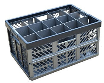 Folding Container- 15 cells, Collapsible Plastic Crate, up to 50 kg / 45 Litre Capacity - Glassware Box - Beer/Pint Glasses