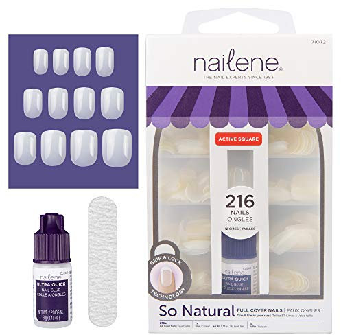 Nailene So Natural Full Cover Active Square 216 Nail Tips with glue