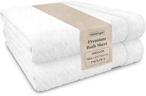 Blue Canyon Bath Sheet, Bathroom Soft Sheet, Woven Light–Weight, Cotton Quick Dry, Reusable Bath Sheet, Bacteria Resistant, Skin Friendly, Makeup Remover Sheet 100*140 cm, 500 GSM, PACK OF 2, (WHITE)