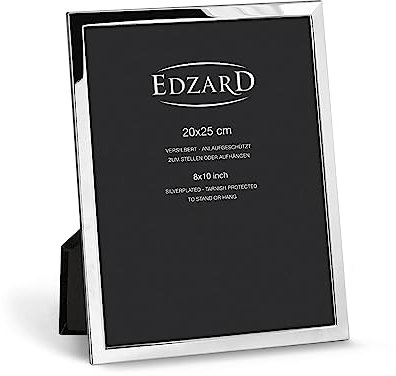 EDZARD Bilderrahmen Bergamo für Foto 20 x 25 cm, edel versilbert, anlaufgeschützt, mit Samtrücken, inkl. 2 Aufhängern, Fotorahmen zum Stellen und Hängen