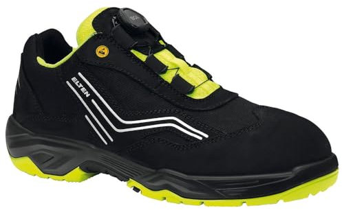 ELTEN Sicherheitsschuhe AMBITION BOA Low ESD S2, Damen und Herren, Leder/Textil, Stahlkappe, leicht, sportlich, Schwarz/Gelb, Größe: 42