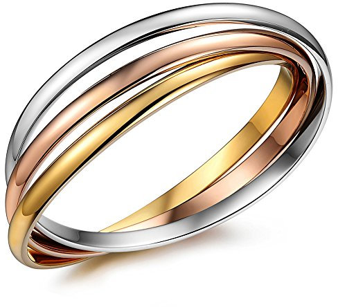 Flongo Bracelet en Acier Inoxydable pour Femme Trois Anneau Jonc Entrelacé Bijoux Cadeau de Fête des Mères
