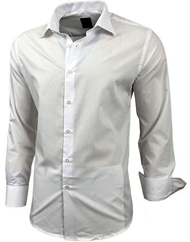 Baxboy Herren-Hemd Slim-Fit Bügelleicht Für Anzug, Business, Hochzeit, Freizeit - Langarm Hemden für Männer Langarmhemd R-44, Farbe:Weiß, Größe:6XL