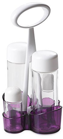 Omada Design Conjunto de condimentos con aceite, vinagre, salero y pimentero, hecho de plástico resistente, viales de vidrio, apto para lavavajillas, línea de moda, Linea Trendy