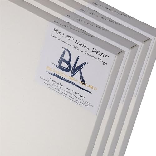 4X BK extra DEEP KEILRAHMEN 60x80cm | Leinwände auf Keilrahmen 60x80 cm | extra hohe Keilrahmen mit Leinwandtuch, quadratische malfertige bespannte Keilrahmen zum Malen