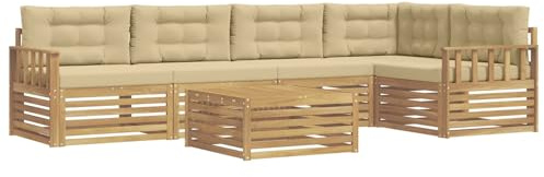 vidaXL Outdoor-Sofagarnitur mit Kissen 6 pcs Weiß und Beige Polyester, Patio Ecksofa, modernes Lounge-Set für draußen, wetterfestes Gartenmöbel für die Terrasse, Bequeme Sitzgelegenheit