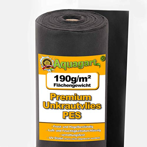 Aquagart 25m Unkrautvlies schwarz - 190g I Unkrautschutzfolie für Garten & Hochbeet I Gartenvlies & Unkrautsperre I Wasserdurchlässige Unkrautfolie & Robustes Schutzvlies 1m breit