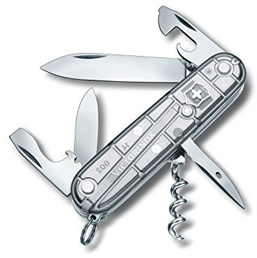 Victorinox Spartan Couteau de Poche Suisse, Léger, Multitool, 12 Fonctions, Lame, Ouvre Boite, Tire Bouchon, Argent Transparent
