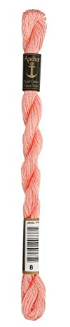 Anchor Perlgarn Stärke 5 4585000-00008 lachsrosa Stickgarn, 100 % Baumwolle, 5g Strängchen