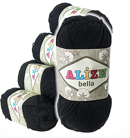 500g Baumwollstrickgarn ALIZE BELLA uni, Farbauswahl, Farbe:60 schwarz