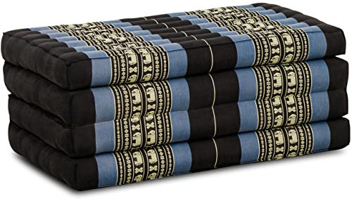 livasia Nachhaltige Klappmatratze aus Kapok - 200x80x8cm - Gästematratze, Faltbare Matratze für Van, ökologische Yogamatte, klappbares Gästebett, Liege für Garten und Balkon (Blau/Elefanten)