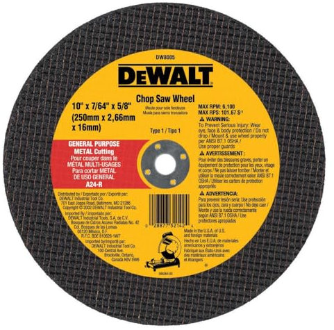 DeWalt DW8005 10 x 7/64 x 5/8 General Purpose Metal Chop Saw Wheel by DEWALT