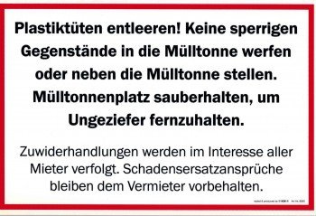 Hinweisschild - MÜLLTONNE MÜLLTONNENPLATZ SAUBER HALTEN - 308565-30 x 20 cm