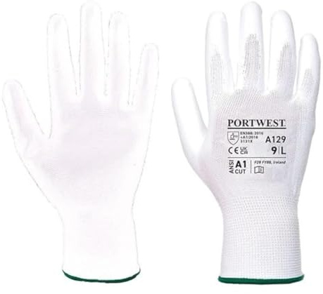 Portwest A129 PU Palm Glove Breathable Seamless Liner 13 Gauge Open Back | White, X Large, EN ISO 21420 Dexterity 5, EN 388 (3131X), CE Certified, Abrasion Resistant, UKCA, Slim Fit, Construction