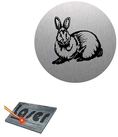 Schild mit Gravur, selbstklebend, 8 cm, Jagd Hase 02, Hintergrund aus gebürstetem Aluminium