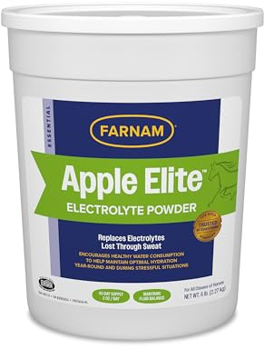 Farnam Apple Elite Horse Electrolytes Powder Supplement, Replaces Vital Minerals, Encourages Hydration, Sugar-Free, Contains Sodium, Potassium, Calcium & Magnesium, Apple Flavored, 5 lb