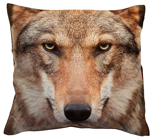 Kissenhülle Fotodruck Kurzplüsch Kissenbezug Deko Kissen ca. 40x40 cm #1329 Wolf