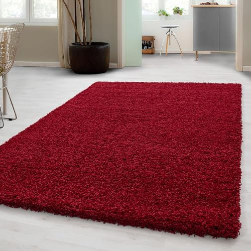 Carpetsale24 Shaggy Hochflor Teppich, 240x340 cm, Rot, weich, flauschig, modern, einfarbig, Für großzügige Wohnräume, für Wohnzimmer Schlafzimmer Flur