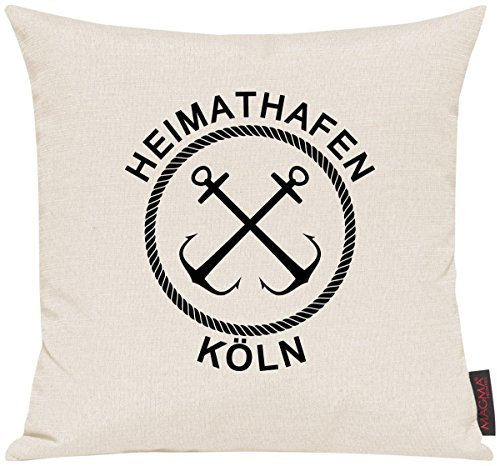 Shirtinstyle Sofakissen Heimathafen Köln, Kissen, Meer, Heimatort, Stadt, Urlaub, Größe 40 x 40cm, Farbe Elfenbein