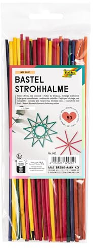 folia 962 - Bastelhalme aus Stroh, Strohhalme, farbig sortiert, Länge ca. 22 cm, 50 Stück, zum Gestalten von Strohsternen- und figuren