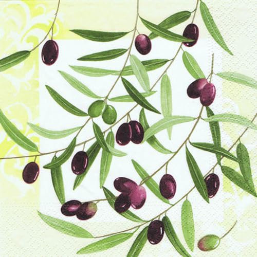 Papstar 200 Servietten Olive Twig, 3-lagig, 1/4-Falz, 33x33cm