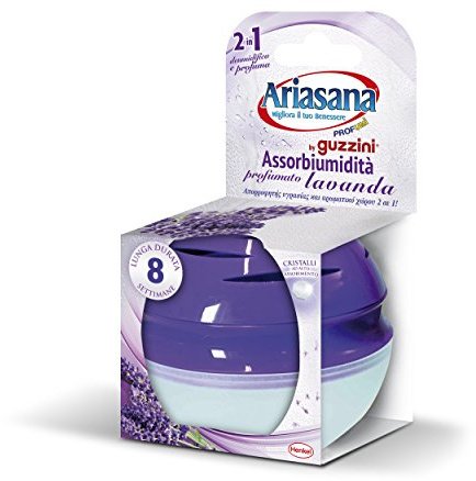 Ariasana Assorbiumidità Piccoli Spazi by Guzzini, Azione assorbiumidità e antiodore, Lunga Durata, fino a 8 Settimane, Profumazione Lavanda, 45g, 1 pezzo