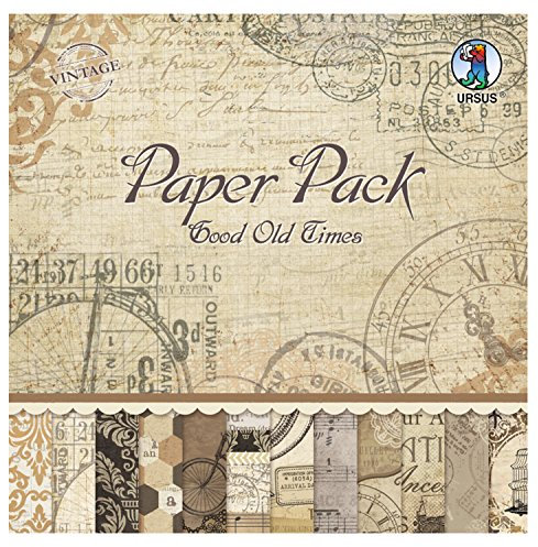 Ursus 40900099 - Paper Pack, Good Old Time, ca. 30,5 x 30,5 cm, 160 g/qm, 3 Die-Cut Sheets, 24 Blatt sortiert in 12 Motiven, einseitig bedruckt, teilweise mit Heißfolienveredelung
