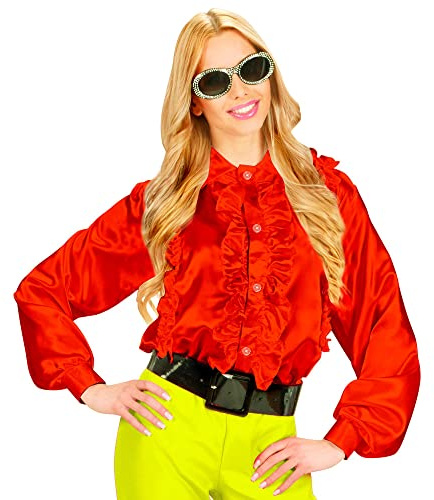 Widmann 8076Y 70er Jahre Rüschen Bluse, Damen, Rot, M