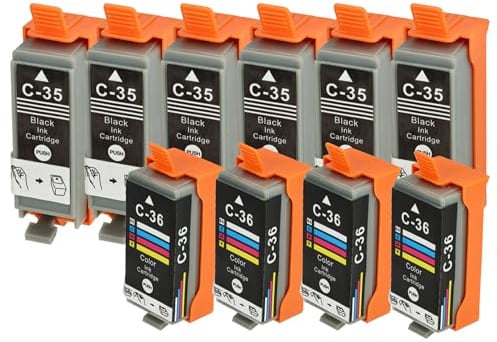 vhbw 10x Tintenpatronen Ersatz für Canon CLI-36C | CLI-36, PGI-35, PGI-35BK für Drucker (Kompatibel)