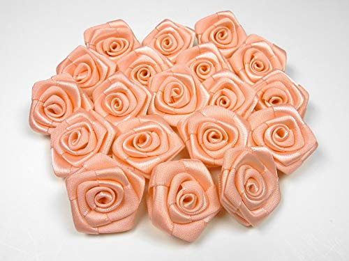 Rosen 3 cm x 10 Stück Satinrosen Aufnäher Deko Blumen Röschen zum Basteln Hochzeit kleine Rosenköpfe Farbe: Apricot 714