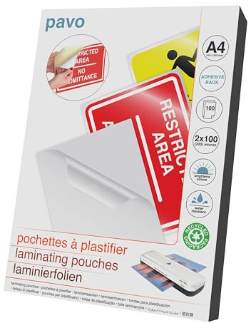 Pavo - Laminierfolien mit selbstklebender Rückseite A4 2x100 mic , 100 Stück - Glänzend