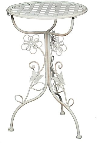 Verspielter BEISTELLTISCH Flora | Eisen, antik weiß, Shabby Design | Kaffeetisch, Gartentisch, Vintage Pflanzentisch, Landhaus Balkontisch