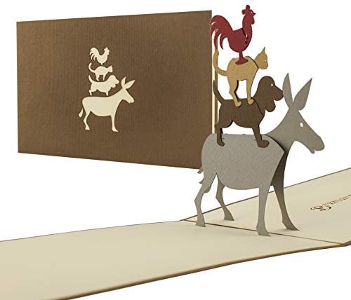 Diese-Klappkarten Bremer Stadtmusikanten, Pop-Up Karte als Geschenk für ein Kind oder Souvenir aus Bremen, Gutschein, A24