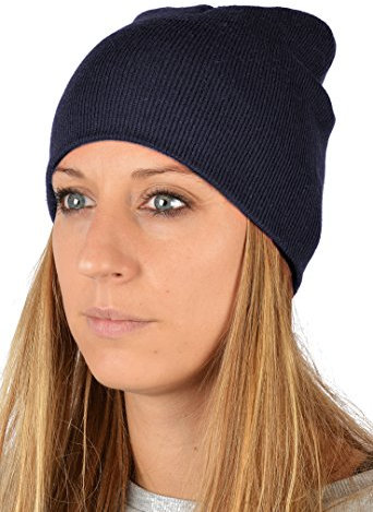 Damenmütze : Damen Strickmütze doppellagig ohne Umschlag Farbe: navy-blau
