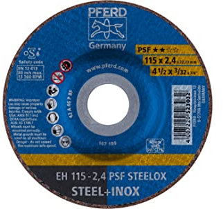 PFERD Trennscheibe PSF STEELOX | 115 x 2,4 x 22,23 mm, gekröpft | 61740326 – für Stahl und Edelstahl (INOX)