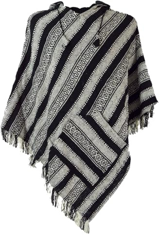 GURU SHOP Unisex Poncho Hippie Chic, Andenponcho mit Fransen, Herren/Damen