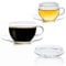 Creano Set of 2 Glass Cups with Saucer & lid, Practical for ErblühTeelini, exqusiTea, Cappuccino, Latte Macchiato, Coffee | 3 Parts, 200ml