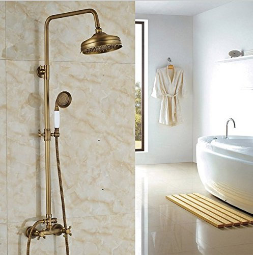 Gowe Antik Messing höhenverstellbar Dusche Wasserhahn 20,3 cm Regendusche Kopfbrause Mischarmaturen Wand montiert