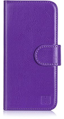32nd Book Wallet PU Leather Flip Case Cover For Apple iPhone 5, 5S & SE (2016), Design With Card Slot and Magnetic Closure - Purple