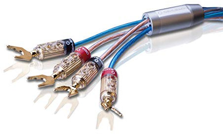 OEHLBACH Bi Tech 4.4B 200 - Lautsprecherkabel-Set Bi-Amping versilbert 2x2,5/2x4,0 mm² mit Banana-Verbinder - 2 x 2 m - blau/kupfer