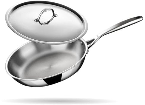 Stahl Triply Edelstahlpfanne | Edelstahlpfanne mit Deckel | Bratpfanne mit Induktionsboden | Ø 20 cm | 1,3 l (für 2 Personen)