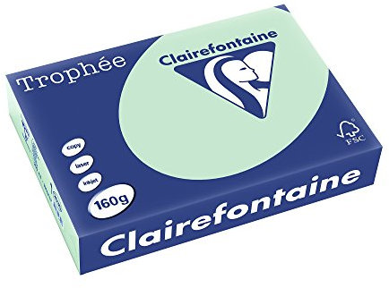 Clairefontaine 2635C - Ries Druckerpapier / Kopierpapier Trophee, intensive Farben, DIN A4, 160g, 250 Blatt, Hellgrün, 1 Ries