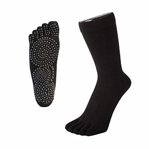 TOETOE® - Yoga&Pilates - Anti-Rutsch Sohle Wadenhohe Baumwolle Zehensocken (Schwarz, 39-43)