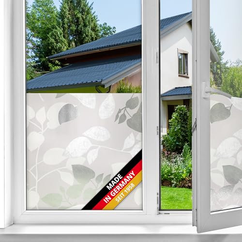 d-c-fix Fensterfolie Amena Blumen-Muster statisch selbsthaftend Premium 45 cm x 1,5 m - blickdichte Sichtschutzfolie mit UV-Schutz - Sichtschutz Fenster Folie Milchglasfolie Pflanzen Blätter Motiv
