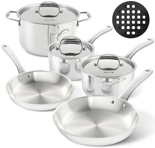 Duxtop Whole-Clad Tri-Ply Stainless Steel Induction Cookware Set, 9PC Kitchen Pots and Pans Set