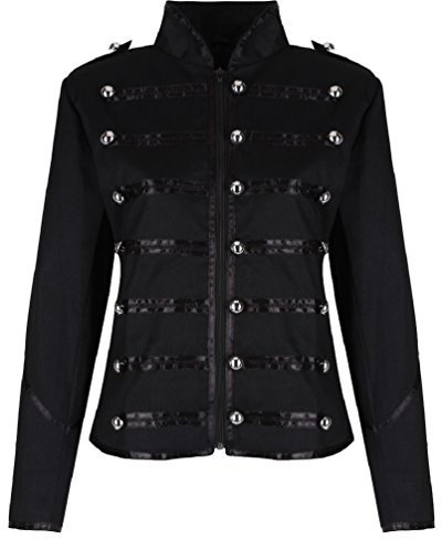 Ro Rox Femme Parade Veste Blouson Emo Punk Napoleon Militaire Officier (S - FR 36, Noir)