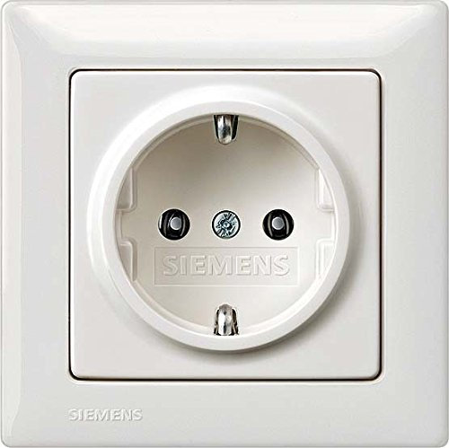 Siemens – Delta Line, Steckdose 250 V AC, 16 A mit ohne Schraube klemmen weiß Shutter mit 80 x 80 mm Teller Voll von Titan