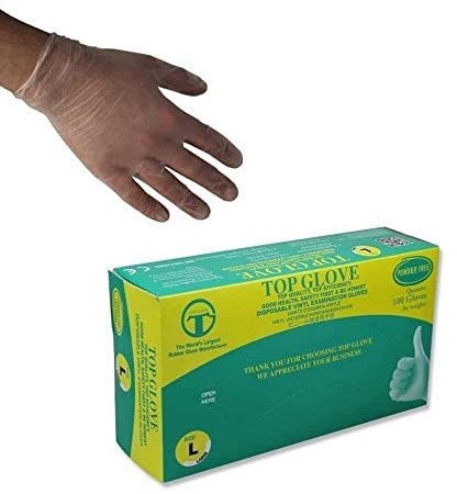 Top Glove Powder Free Disposable Vinyl Gloves - AQL 1.5 - Box of 100 (Medium)