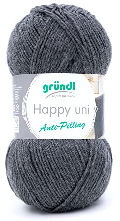 Gründl Happy uni 100% Polyacryl 1 x 100 g, Anthrazit | (Strick- und Häkelgarn mit wollartigem Charakter aus Anti-Pilling, 100 g / 250 m, Nadelstärke: 4 - 5, 100 g)