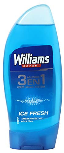 Williams Gel Douche Homme 3en1 Ice Fresh, Fraîcheur longue durée, Pour le corps le visage et les cheveux, Flacon de 250ml